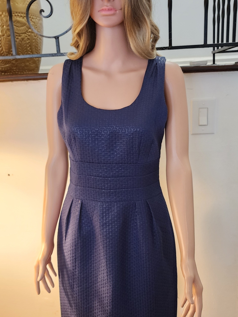 Banana Republic Navy Textured Scoop Midi Dress